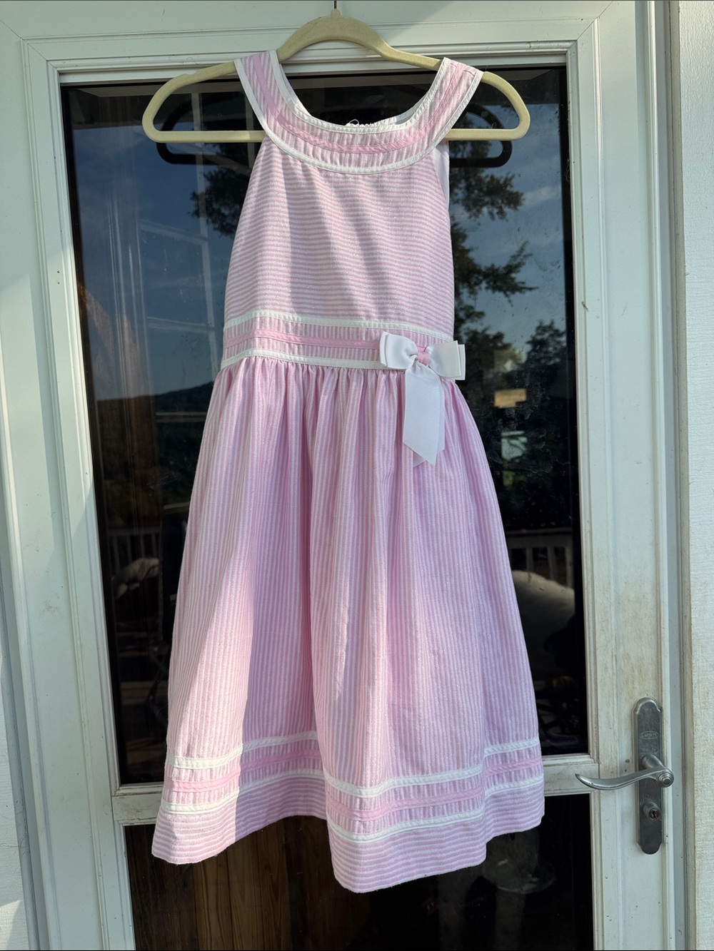 Bonnie Jean White Bow Pink White Striped Halter Dress size 16